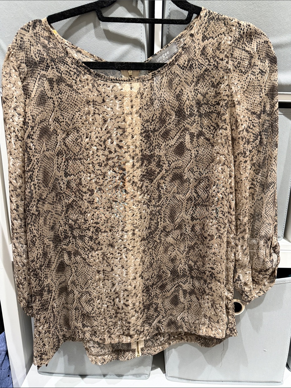Umgee Beige Snake Print Blouse - Women's Top